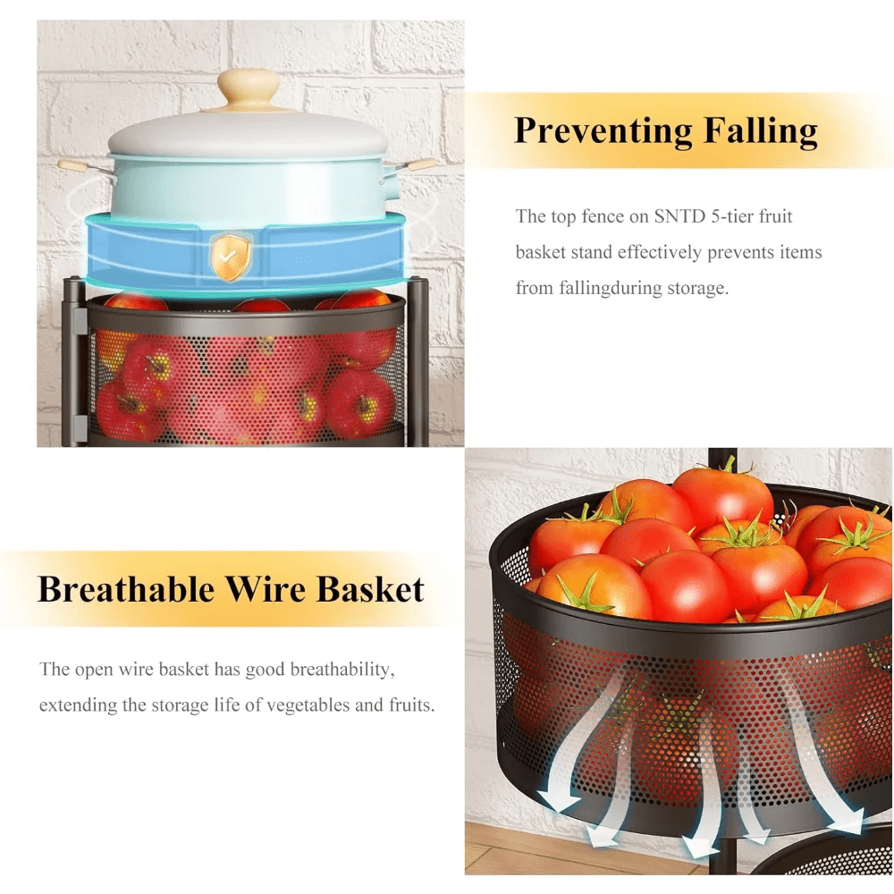 5 Tier Rotating Fruit Vegetable Storage Rack with Metal Lid - Julia M LifeStyles