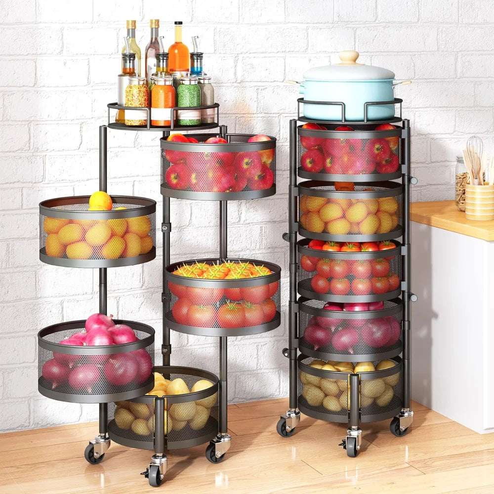 5 Tier Rotating Fruit Vegetable Storage Rack with Metal Lid - Julia M LifeStyles