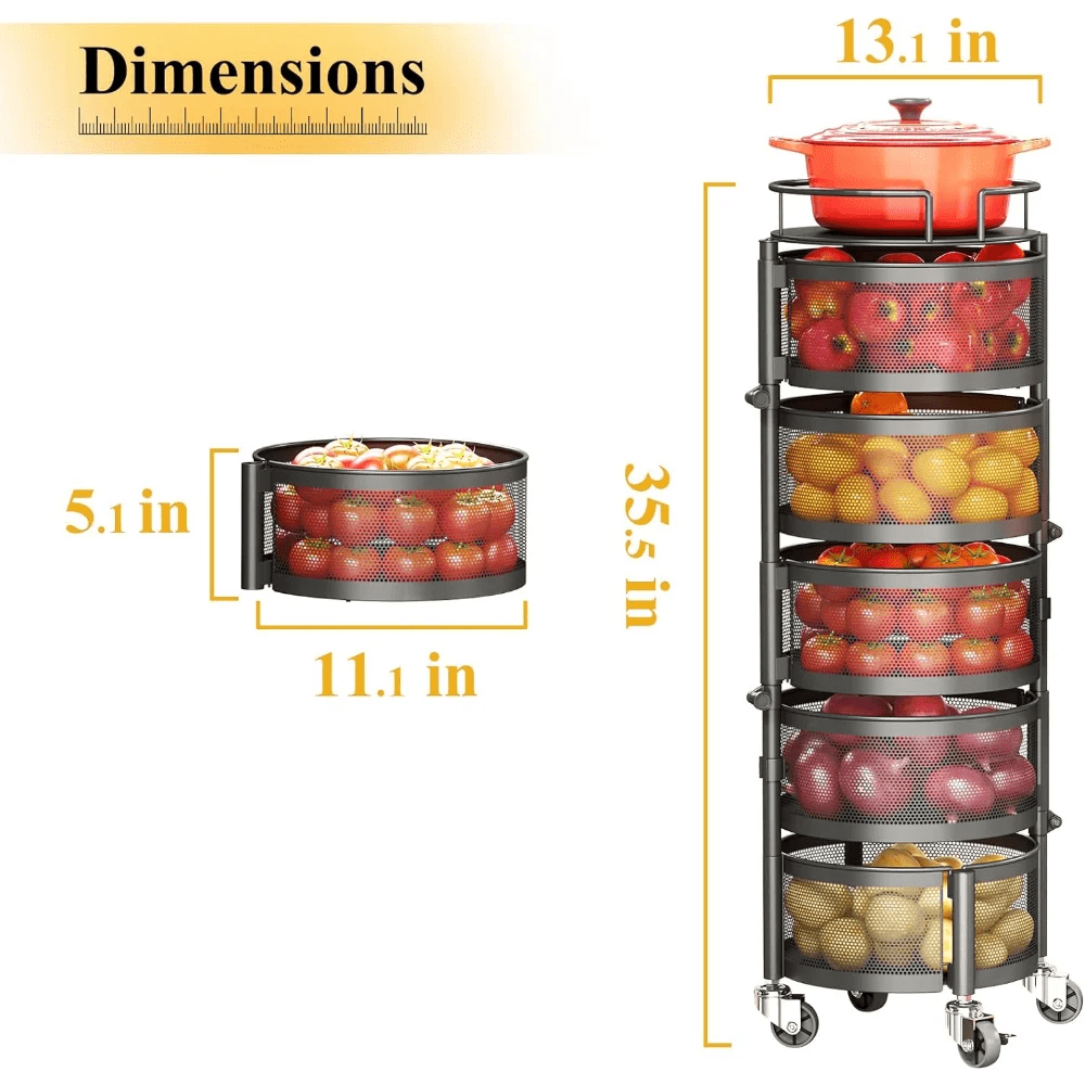 5 Tier Rotating Fruit Vegetable Storage Rack with Metal Lid - Julia M LifeStyles