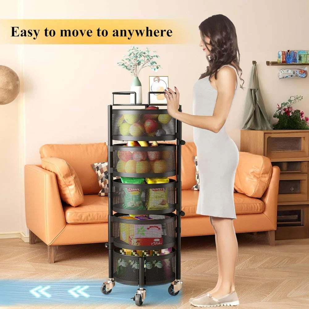 5 Tier Rotating Fruit Vegetable Storage Rack with Metal Lid - Julia M LifeStyles