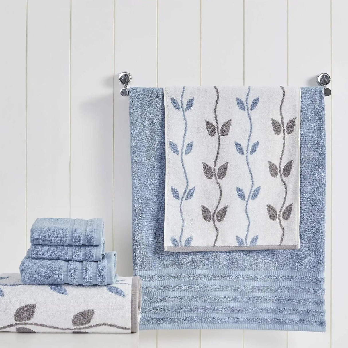 Ultra Soft 6-Piece Organic Cotton Towel Set - Blue Jacquard/Solid - Julia M LifeStyles