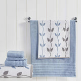 6 - Piece Yarn Dyed Organic Vines Jacquard/Solid Ultra Soft 500GSM 100% Combed Cotton Towel Set [Blue] - Julia M LifeStyles