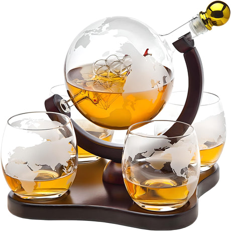 "Creative Glass Decanter Set: Whiskey & Wine Globe Ornaments" Creative glass decanter 4-cup set Whiskey glass bottle Wine dispenser Julia M LifeStyles   