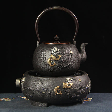 Opulent Dragon and Phoenix Gilt Iron Pot eletric pottery iron pot Julia M LifeStyles   