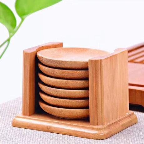 6PCS Bamboo Coaster Set - Modern Style Round Cup Rests 🎍 - Julia M LifeStyles