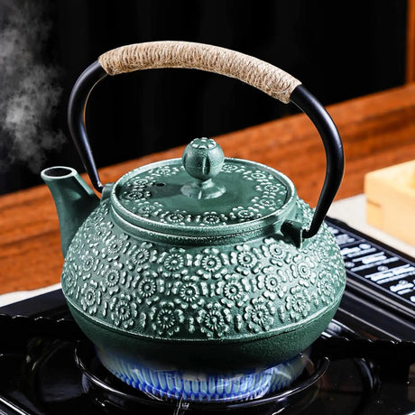 900ML Cast Iron Teapot Sakura Pattern Tea Kettle With Tea - Strainer - Julia M LifeStyles