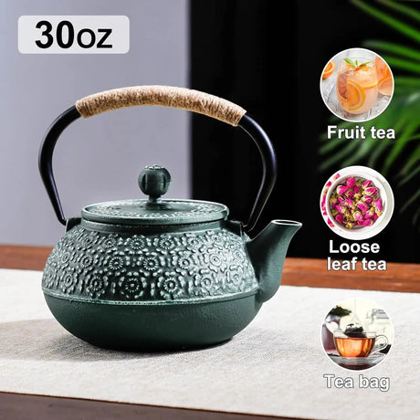 900ML Cast Iron Teapot Sakura Pattern Tea Kettle With Tea - Strainer - Julia M LifeStyles