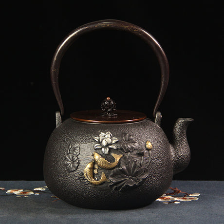 Opulent Dragon and Phoenix Gilt Iron Pot eletric pottery iron pot Julia M LifeStyles Big lotus  