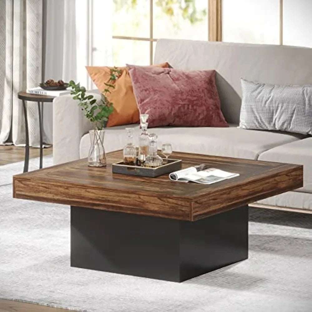 Rustic Brown LED Square Coffee Table coffee tables Julia M Home & Kitchen   