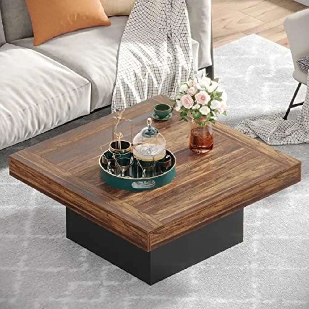 Rustic Brown LED Square Coffee Table coffee tables Julia M Home & Kitchen   