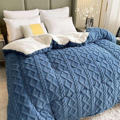 Luxury Plush Quilt - Ultimate Warmth super warm lamb quilt winter blanket Julia M Home & Kitchen Blue A 