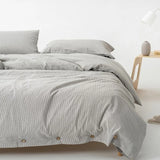 Ultra Soft 100% Washed Cotton Grey Stripe Duvet Cover Set with Sheet & Pillowcases - Julia M LifeStyles