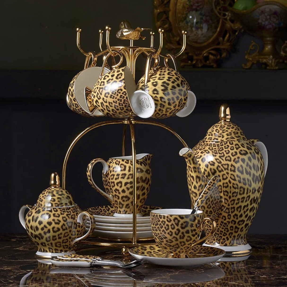 Leopard Print Luxury Bone China Coffee & Tea Set