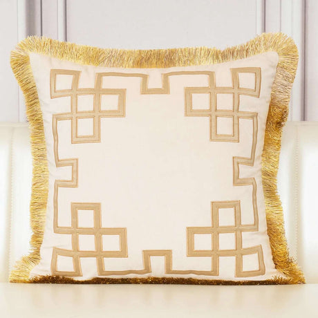 Luxury Embroidered Velvet Cushion Cover with Tassel throw pillows Julia M Home & Kitchen KX-BEIGE 45x45cm 