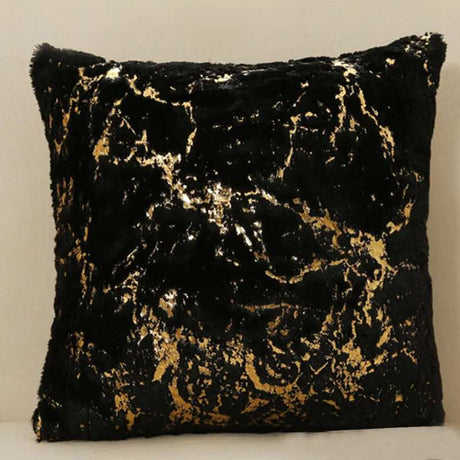 Luxury Golden Plush Fur Cushion Cover throw pillows Julia M Home & Kitchen Black  