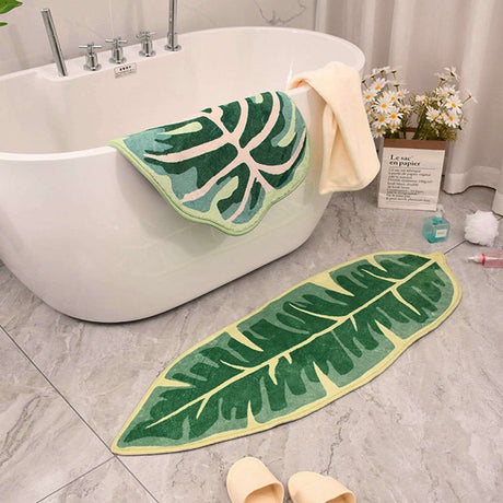 Modern Leaf Pattern Bathroom Toilet Waterproof Mat. bathroom mat Julia M Home & Kitchen   