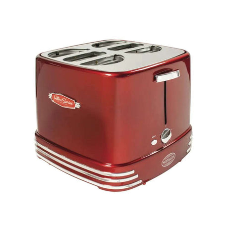 Retro Red Pop-Up Hot Dog Toaster: Toasts 4 Links and 4 Buns with Mini Tongs hot dog toaster 4 bun Julia M Home & Kitchen   