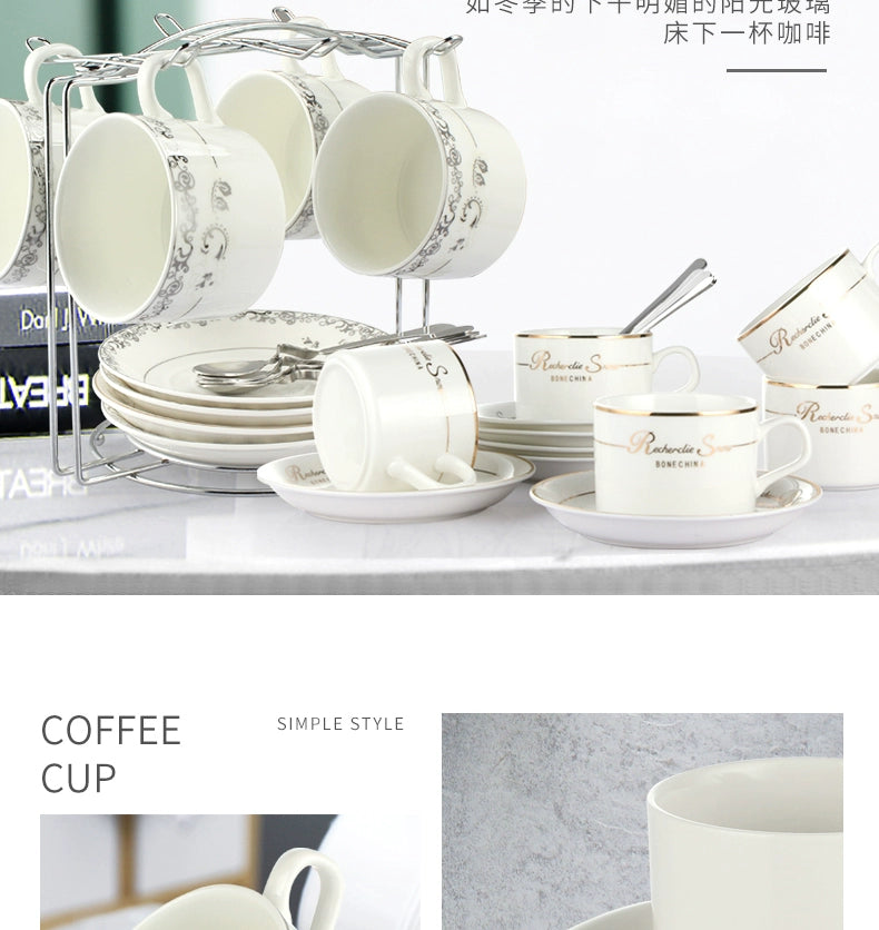 European Ceramic Cup Coffee Cup Suit Simple Coffee Cup 6-Piece Set For Home Small Luxury Coffee Cup, Dish and Spoon - Julia M LifeStyles