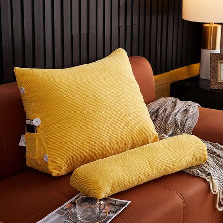 Plush Comfort Lumbar Pillow - Ultimate Support for Bed, Sofa and Living Room Waist Backrest Pillow Julia M Home & Kitchen Yellow 45x22x50cm with headrest 