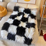 Retro Checkerboard Fluffy Fur Rug throw blanket fluffy rug Julia M Home & Kitchen B 60x180cm 