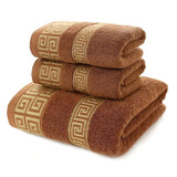 Luxury Cotton Towel Set - 2 Hand & Face Towels, 1 Big Bath Towel bath towel set Julia M Home & Kitchen GE brown 3pcs set 