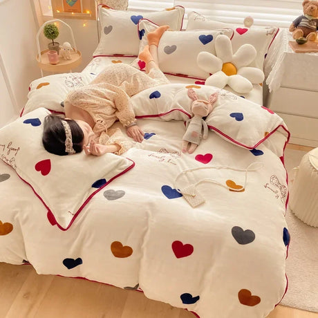 Polka Dot and Heart Winter Bedding Set Quilts and Blankets Julia M Home & Kitchen 18 US Full size 4 pcs 