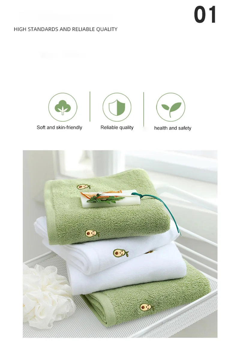 Women Bath Bathroom Embroidered Avocado Cotton Towel Face Towel Adult Soft Absorbent