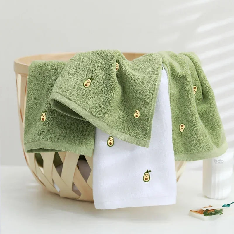 Women Bath Bathroom Embroidered Avocado Cotton Towel Face Towel Adult Soft Absorbent