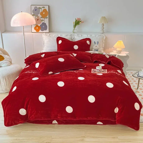 Polka Dot and Heart Winter Bedding Set Quilts and Blankets Julia M Home & Kitchen 2 US Full size 4 pcs 