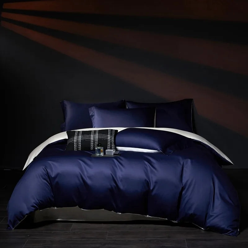 Luxury 100% Egyptian Cotton Reversible Duvet Cover Set in Silver & Purple - Julia M LifeStyles