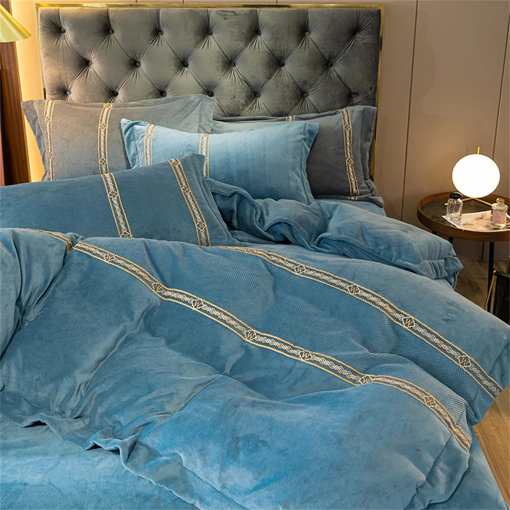 Jacquard Bedding Sets Milk Velvet Thicken Winter Warm Four Piece Set Quilt Cover Queen King Bed Linen Pillowcase Bedroom Decor - Julia M LifeStyles