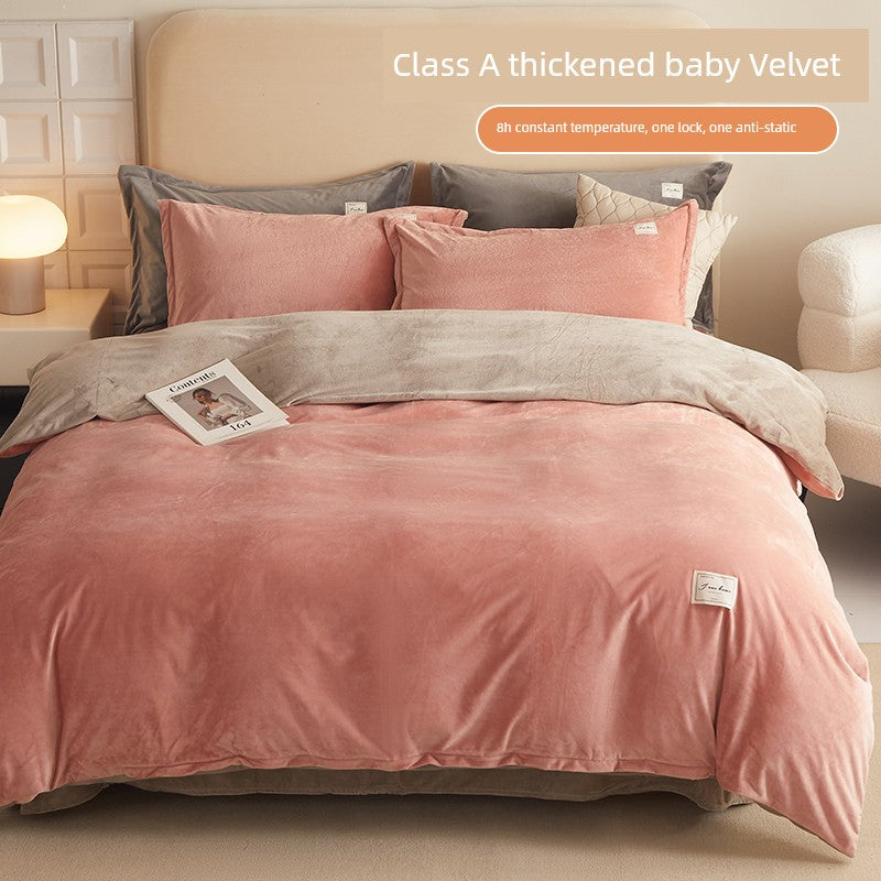 Winter Bed Milk Fiber Thickened Four-Piece Set