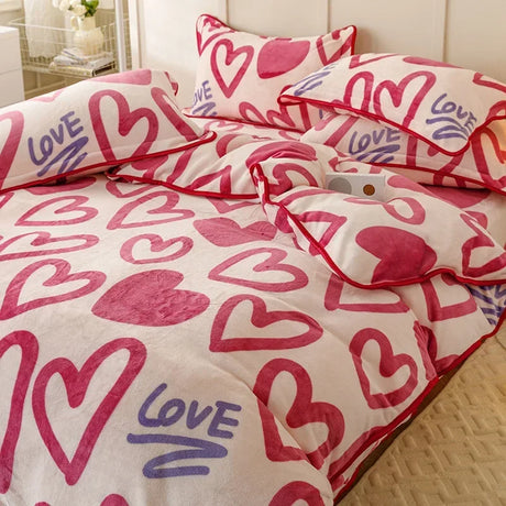 Polka Dot and Heart Winter Bedding Set Quilts and Blankets Julia M Home & Kitchen 3 US Full size 4 pcs 