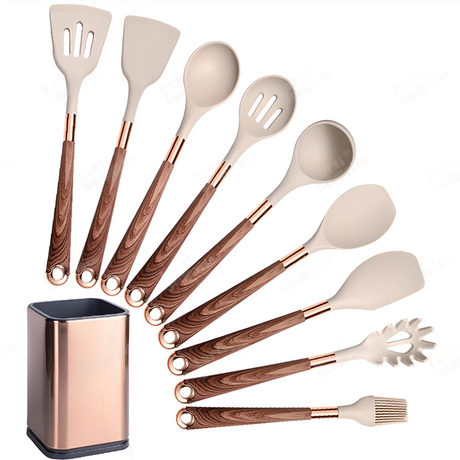 Silicone Kitchen Utensils Set - Heat Resistant, Non-stick, Rose Gold Plated Handles kitchen tools & utensils Julia M Home & Kitchen K09-1  
