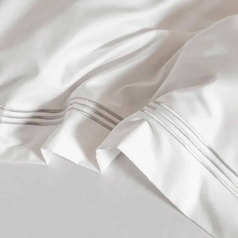 Luxury 1000TC Egyptian Cotton Duvet Cover Set with Silver Embroidery - Julia M LifeStyles