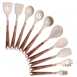 Silicone Kitchen Utensils Set - Heat Resistant, Non-stick, Rose Gold Plated Handles kitchen tools & utensils Julia M Home & Kitchen K010  