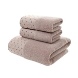 Luxury Cotton Towel Set - 2 Hand & Face Towels, 1 Big Bath Towel bath towel set Julia M Home & Kitchen Dot light brown 3pcs set 