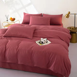 Solid Color Wine Red Nature Soft Skin friendly Brushed Modern Home(1Duvet Cover+1Flat Bedsheet+ 2Pillowcases) Twin Double Queen - Julia M LifeStyles