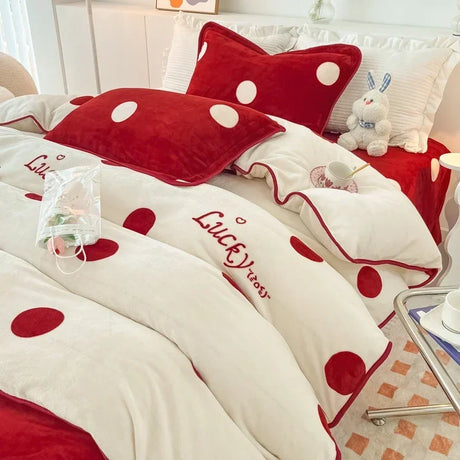 Polka Dot and Heart Winter Bedding Set Quilts and Blankets Julia M Home & Kitchen   