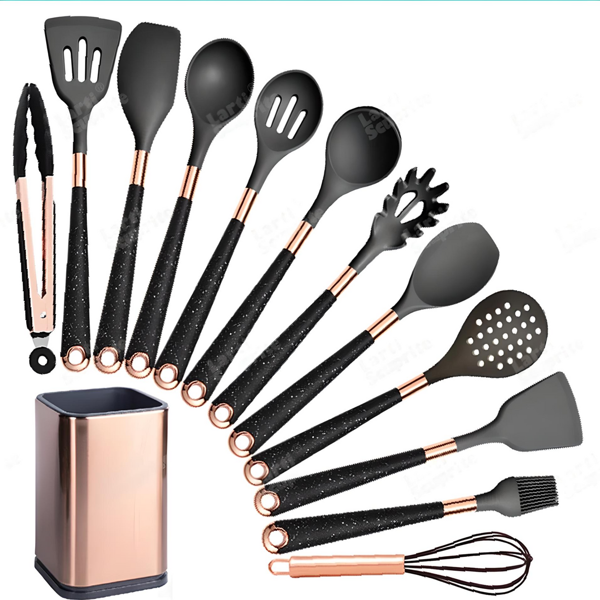 Silicone Kitchen Utensils Set - Heat Resistant, Non-stick, Rose Gold Plated Handles kitchen tools & utensils Julia M Home & Kitchen B012-1  