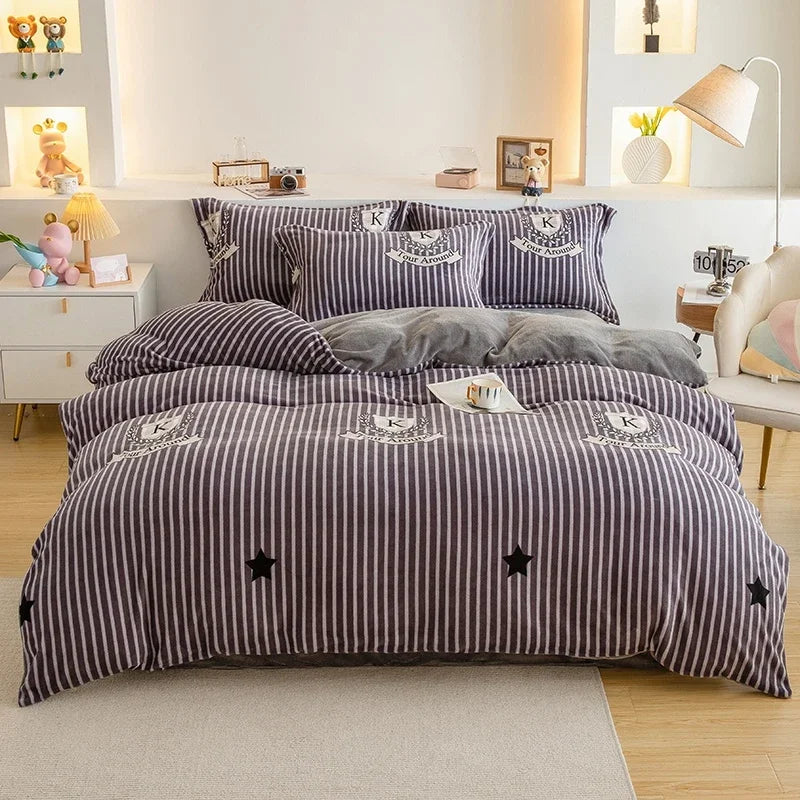 Milk Velvet Plaid Duvet Cover Set - Winter Comfort for Boys & Girls - Julia M LifeStyles