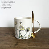 Vintage Floral Hand-Painted Ceramic Cup with Spoon - 401-500mL Capacity