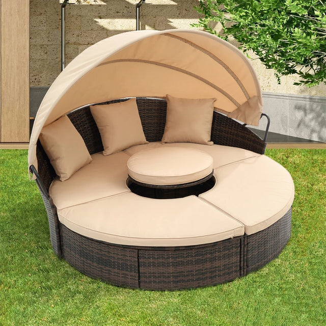 Julia M Bali Canopy Bed with Lift Coffee Table 🌿 Wicker Outdoor Sofa Bed with lift coffee table Julia M Home & Kitchen United States  