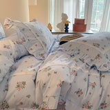 100% Cotton Spring Garden Flowers Botanical Chic Ruffles Soft Comfortable Double Queen (1Duvet Cover+1Bed Sheet+2Pillowcases) - Julia M LifeStyles