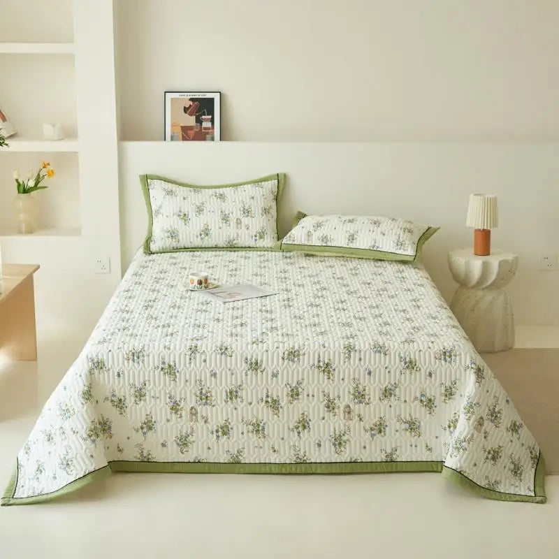 Beige Floral Reversible Quilt Set - 3 Pieces, Twin/Queen Size - Julia M LifeStyles