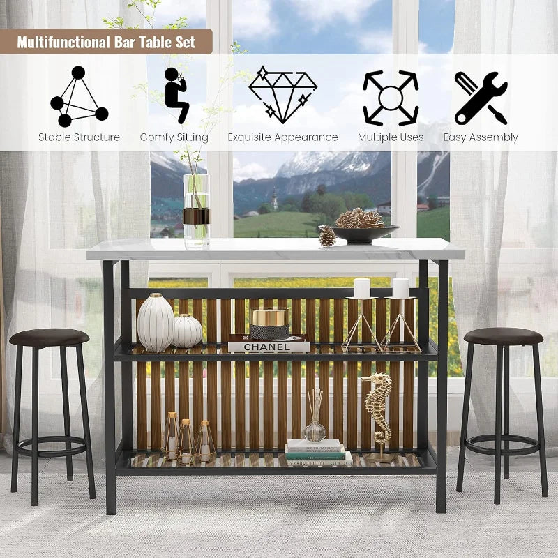 3 Piece Bar Table Set with Storage & Seating Bar Table Set with Storage & Seating Julia M Home & Kitchen   