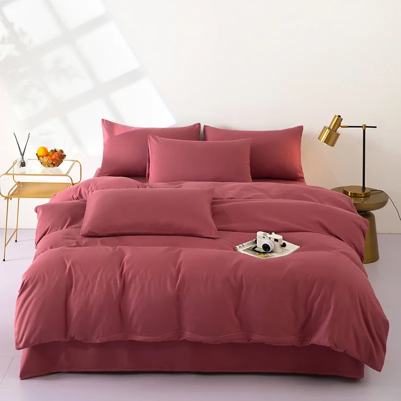 Solid Color Wine Red Nature Soft Skin friendly Brushed Modern Home(1Duvet Cover+1Flat Bedsheet+ 2Pillowcases) Twin Double Queen - Julia M LifeStyles