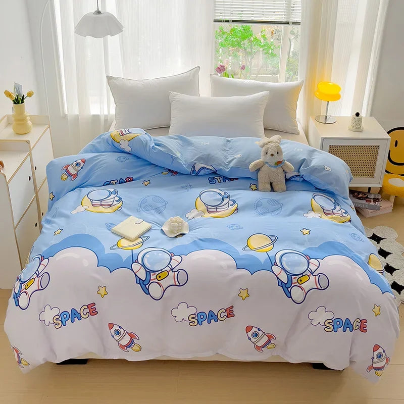 Cartoon Cars Duvet Cover Queen Size 100% Cotton Reversible Bedding for Kids Teens Boys, Car Bus Yellow Striped Comforter Cover - Julia M LifeStyles