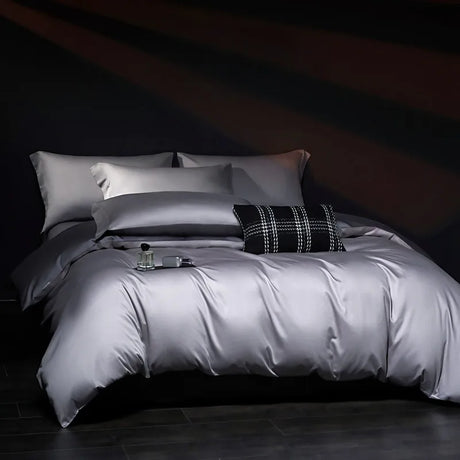 Luxury 100% Egyptian Cotton Reversible Duvet Cover Set in Silver & Purple