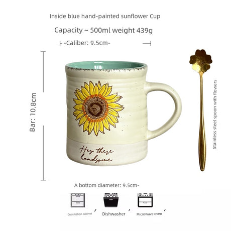 Vintage Floral Hand-Painted Ceramic Cup with Spoon - 401-500mL Capacity - Julia M LifeStyles